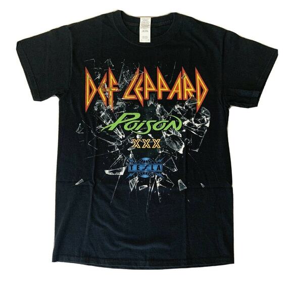 Def Leppard Poison XXX Tesla 2017 Concert Tour Black Tee Shirt Size Large - Picture 1 of 9